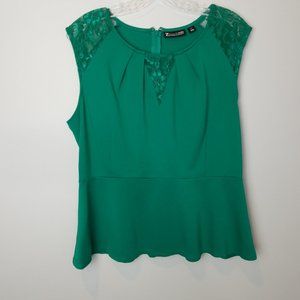 Green Peplum Cap Sleeve Dressy Top Lace XL
